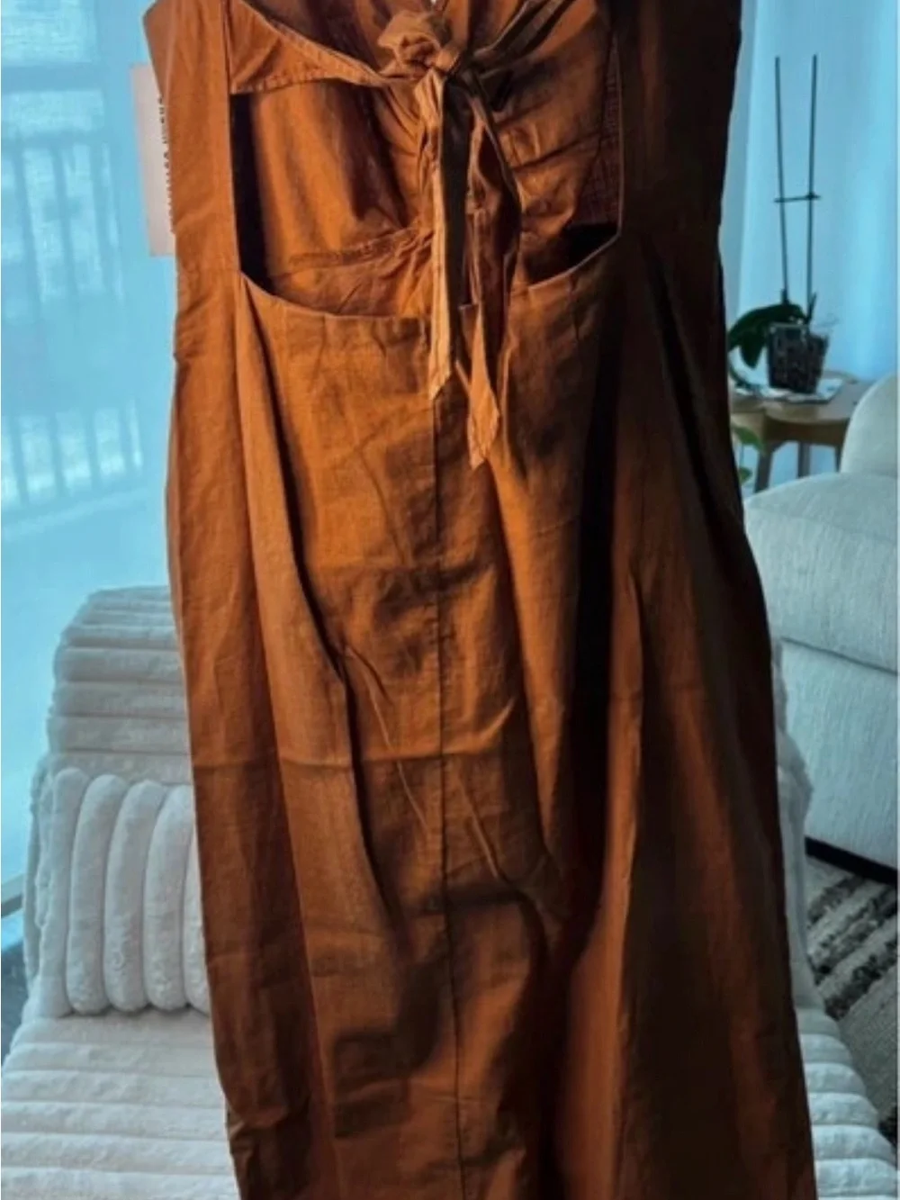 Urban Outfitters One-Shoulder Knot Midi Dress in Rust